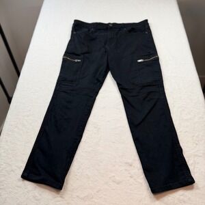 Benjamin Black Cargo Pants Mens 36x30 Black Excellent Slim Fit Moto Zip Utility